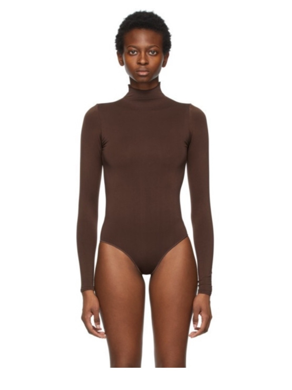 SKIMS Chocolate Brown Long-Sleeve Mock Neck Bodysuit